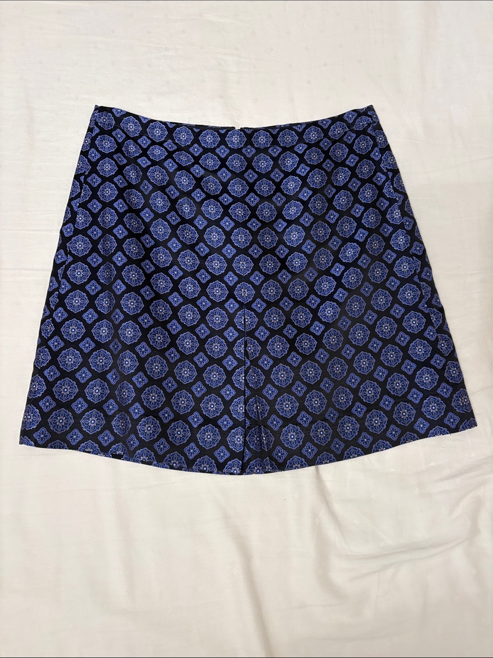 J. Crew Navy and Blue Patterned Waistband Skirt